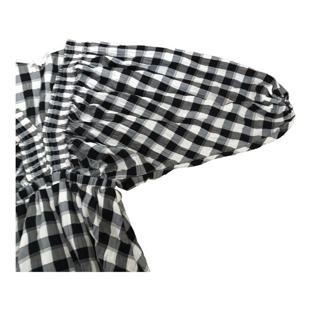 Maple Womens V Neck Gingam Checkered Puff Sleeve Beach Romper‎ Size Sz Med - Picture 6 of 12